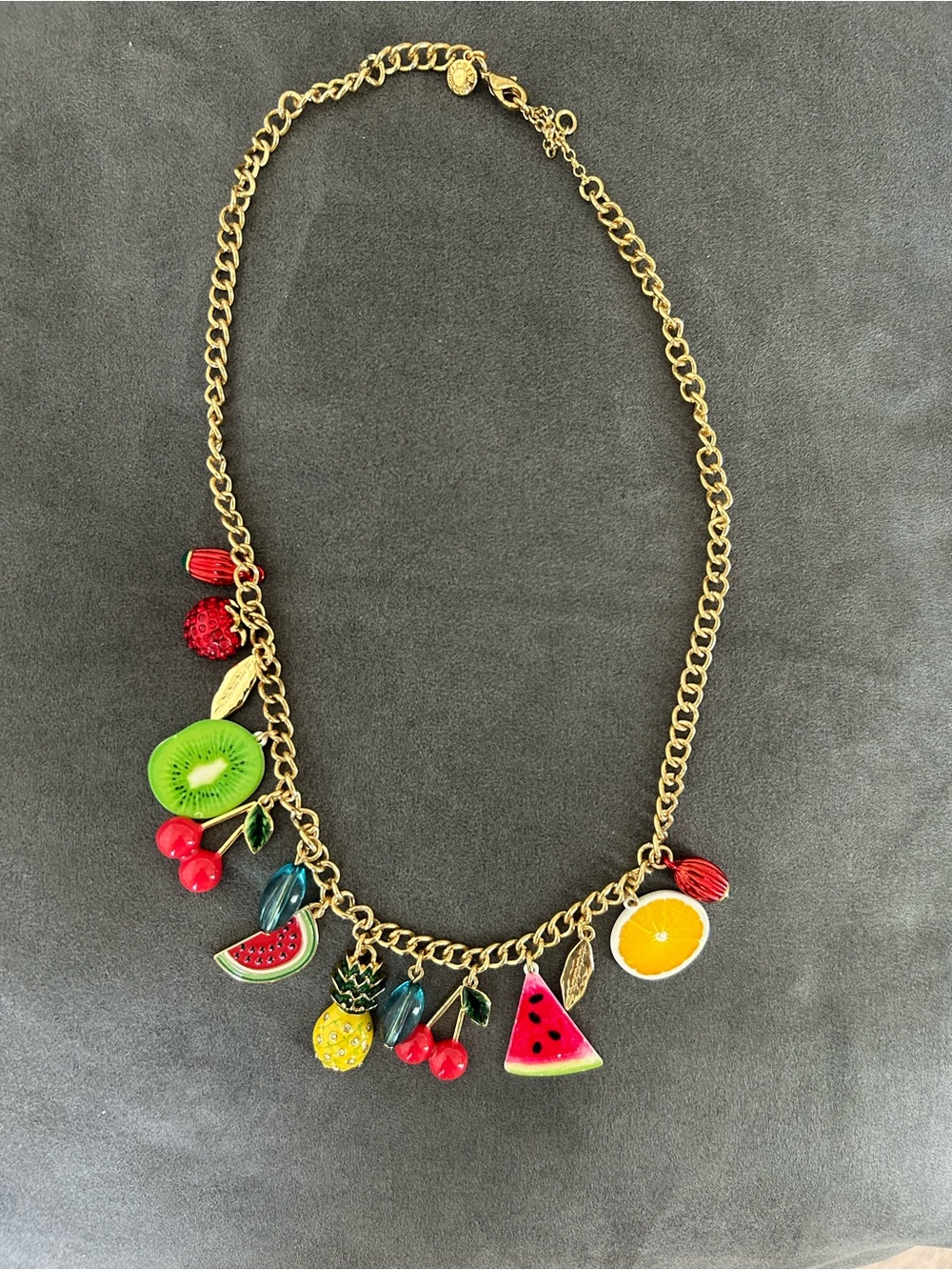 J. Crew Fruit Charm Necklace in Red, Green, Yellow